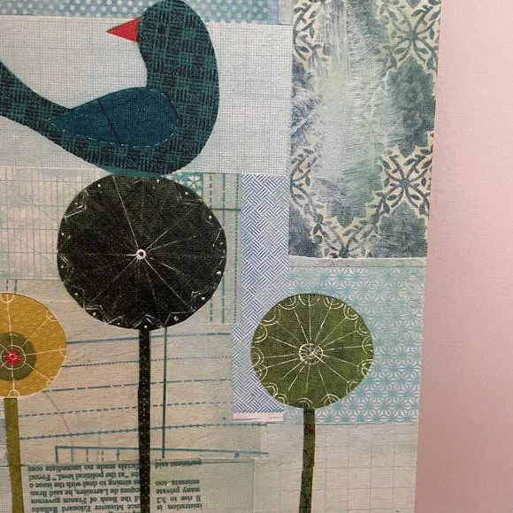 Anthropologie Lorena Siminovich Original Blue Bird Stretched Canvas Painting